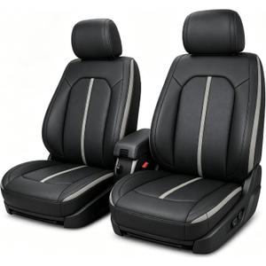 4PCS Front Driver & Passenger Bottom & Tops Seat Cover Replacement Microfiber Leather Black with Gray Compatible with Ford F-150 2015-2020 and F-250 F-350 2017-2022 XL XLT Lariat Super Crew