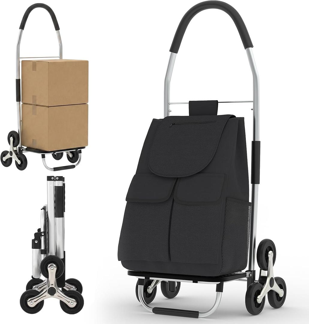 Folding Shopping Cart with Removable 56L Bag, 150Lbs Capacity Stair‑Climbing Utility Cart, Lightweight Collapsible Grocery Wagon with Wheels for Travel, Laundry, Storage