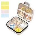 Travel Pill Organizer Box with Labels, 7 Compartments Portable Mini Pill Case, Daily Medication Organizer Storage Pill Container for Pocket Pharmacy(Pearly White, S)