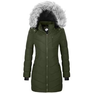 FASRYKOC Women's Quilted Puffer Jacket Removable Faux Fur Hooded Long Puffer Coat Lightweight Full-Zip Puffer Jacket, XL