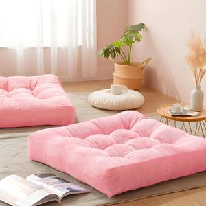 Pink Floor Pillow Set of 2  Stylish Corduroy Cushions for Women, Perfect for Meditation, Yoga, and Relaxation, 22x22 Inch
