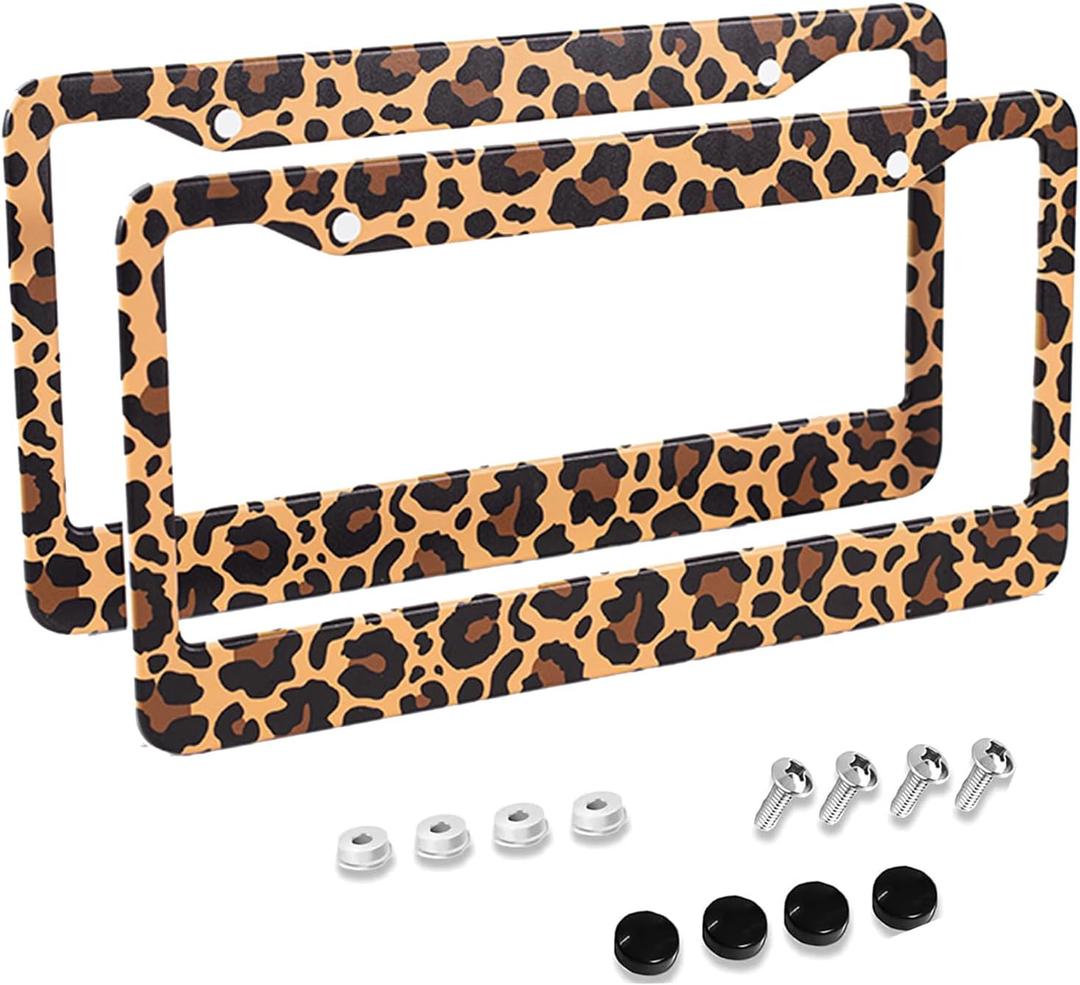 Leopard Print License Plate Frames Cheetah Print car Accessories Leopard License Plate Covers Cheetah License Plate Holders tag Frame for Women 12.3 X 6.3 Inch