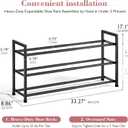 Bumusty 3-Tier Expandable Shoe Rack for Closet, 18-33 Adjustable Shoe Rack for Small Space, Small Shoe Organizer for Front Door, Sturdy Metal, Black