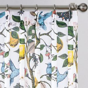 Printed Pattern Curtains 63 Inches Long for Living Room Farmhouse Floral Vintage Art Deco Drapes White Pinch Pleated Sheer Hummingbird Lemon Patterned Window Treatment for Bedroom 2 Panels