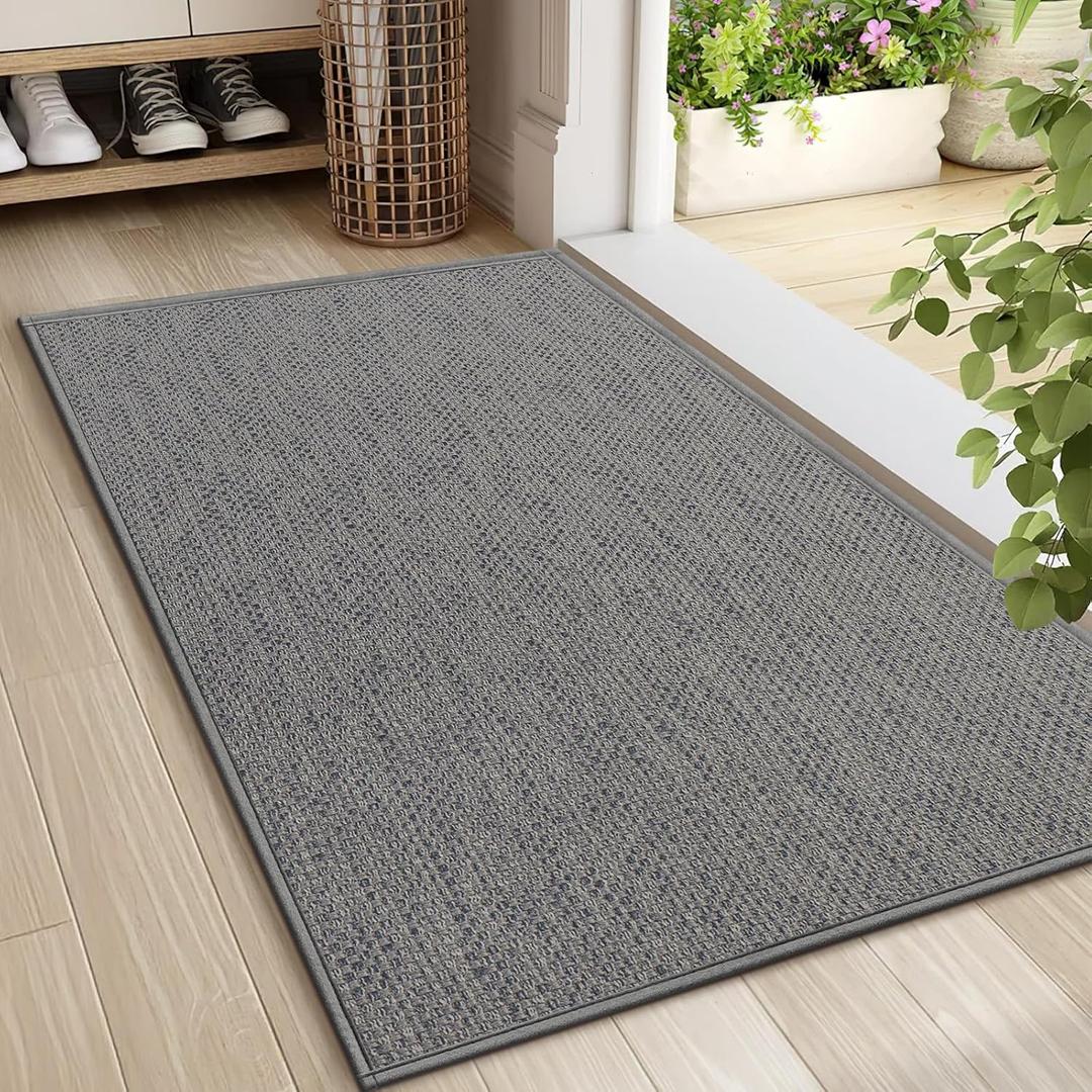 LEKEEPGO Door Mat 24"x36", Non Slip Door Mat Indoor Entrance, Rubber Backing Front Indoor Door mats Washable Absorbent Low-Profile Entryway Entry Resist Dirt Inside Door Mats, Light Grey