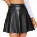 Women's Faux Leather Black Mini Skirt Classic high Waisted Pleated PU, Matte Black-elastic-zip