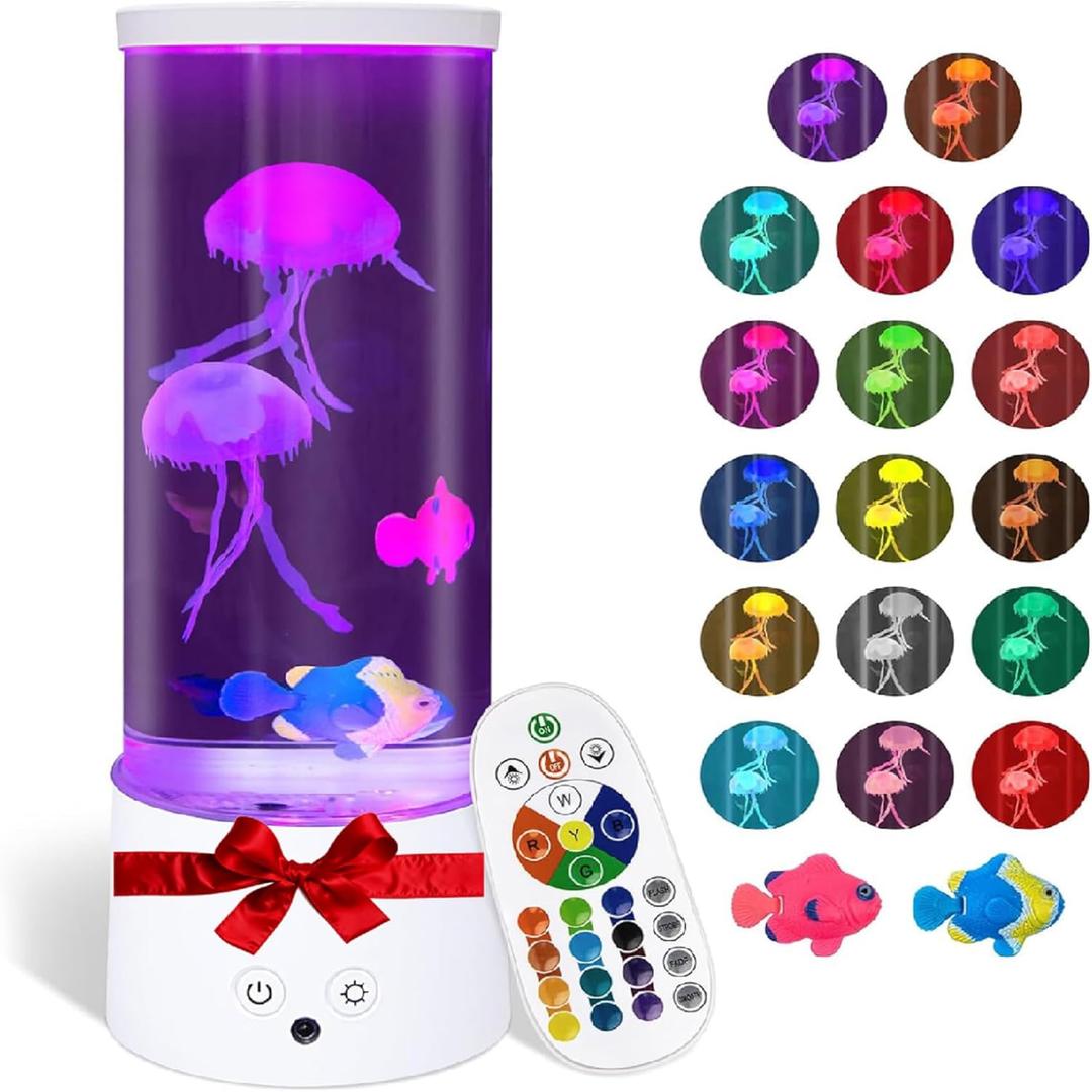 Jellyfish Lamp, Electric Jellyfish Lighting, Jelly Fish Tank Table Aquarium Lamp with 17 Colors, Floating Jelly Fish Night Light Decorations, Valentines Day Gifts for Women, Girls, Men (White)