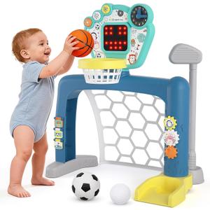 Toddler Sports Toys, 3-in-1 Toddler Basketball Hoop Soccer Golf Activity Center, Basketball Hoop for Kids 1-3,1 2 3 Year Old Boys Girls Toy, Montessori Toys for Toddlers & Baby