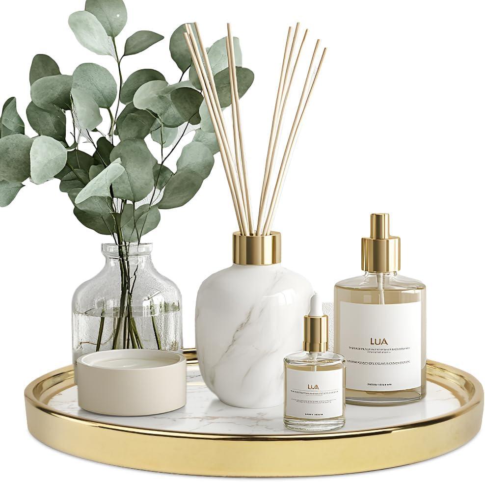 Vanity Perfume Round Decorative Storage Tray - White Circular Organizer for Bathroom, Bedroom Countertop - Dresser Tray for Perfume, Lotion Bottle, Cosmetics