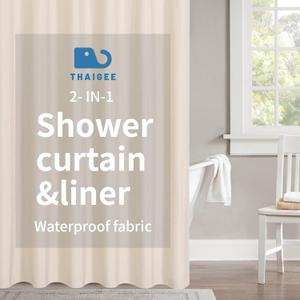2-in-1 Waterproof Extra Long Fabric Shower Curtain,No Separate Liner Needed,Linen Textured,84 Inch Effortless Cleaning & Washable Bathroom Shower Curtain Set with 12 Hooks,72"x84",Cream