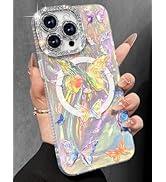Toycamp for iPhone 15 ProMax Case - Compatible with Magsafe Aesthetic Cute Holographic i 15 Pro Max Case with Diamond Bling Lens Protector for Apple 15ProMax Cover for Women Girls