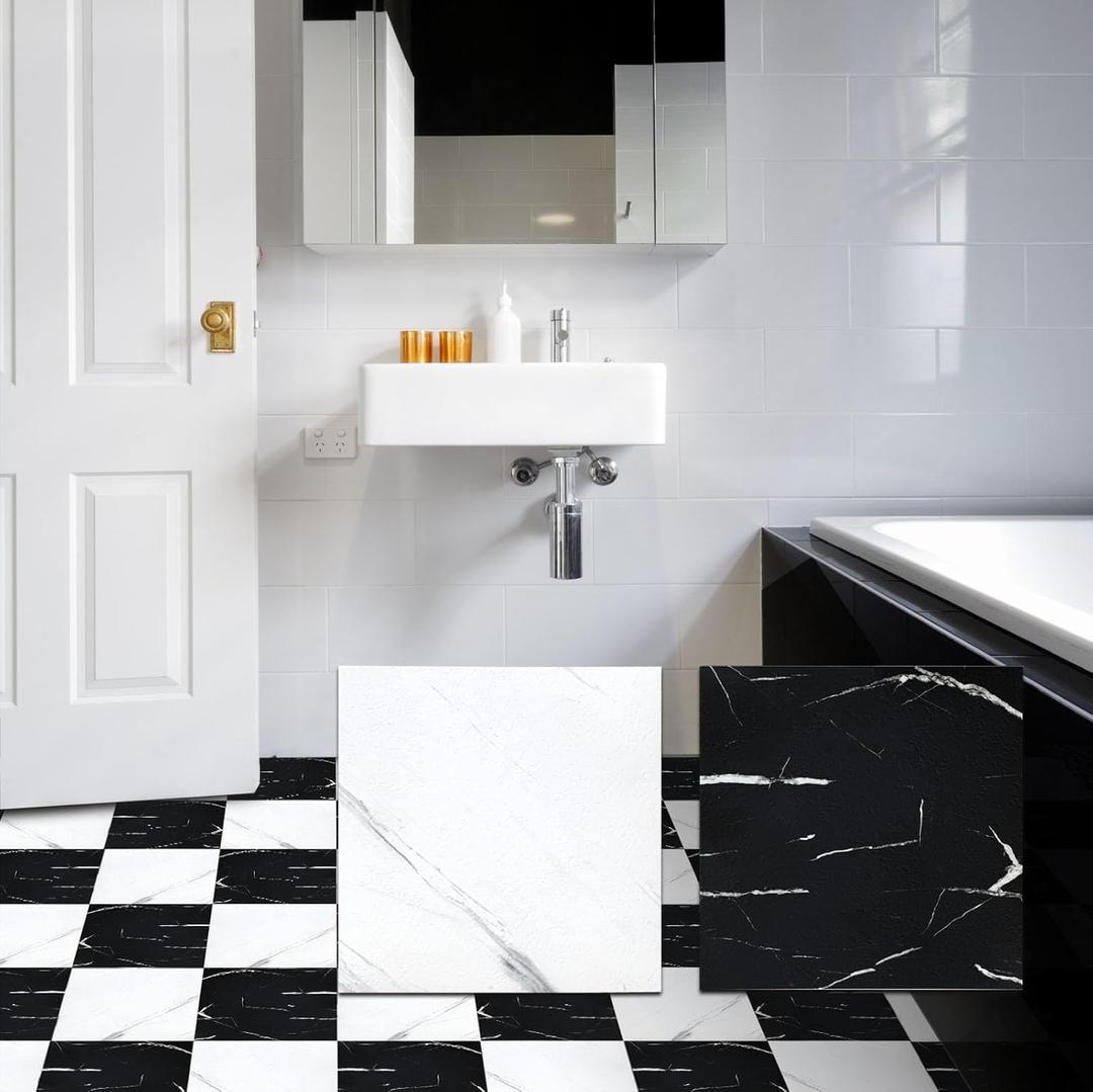 Yipscazo 32-Pack Peel and Stick Floor Tiles, 12" x 12" Diamond & Jazz Vinyl Flooring, Waterproof Self Adhesive Tile for Bathroom, Kitchen, RV, DIY Renovation