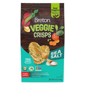 Breton Veggie Crisps Sea Salt (Pack of 12) - Popped not Fried Crisps, Made with Real Vegetables, Light and Crispy Gluten Free Chips, Snacks for School, Lunch Box and More, 12x6oz
