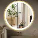 30 Inch Gold Bathroom Round LED Mirror with Lights Gold Frame Round Lighted Mirror for Bathroom Wall Round Vanity Lighted Mirrors 3 Color Dimmable Anti Fog Bathroom Circle Light up Smart Mirror