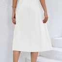 CHARTOU Women's Summer Linen Elastic Back Buttoned Swing Midi A Line Skirt (White, XL)