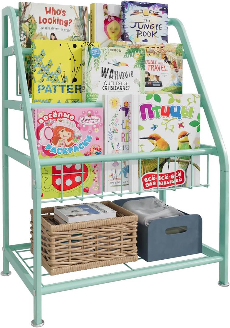 aboxoo Kids Bookshelf Todder Freestanding Small Bookcase Organizer for Children Room 18 inches Metal Bookcase Toy Organizer Green Stable Bookcase Bookstore Library Book Unit Storage for Small Place