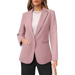 luvamia Dressy Blazers for Women Button Long Sleeve Lapel Business Casual Outfits Office Work Suit Blazer with Pockets (Medium, Misty Rose)