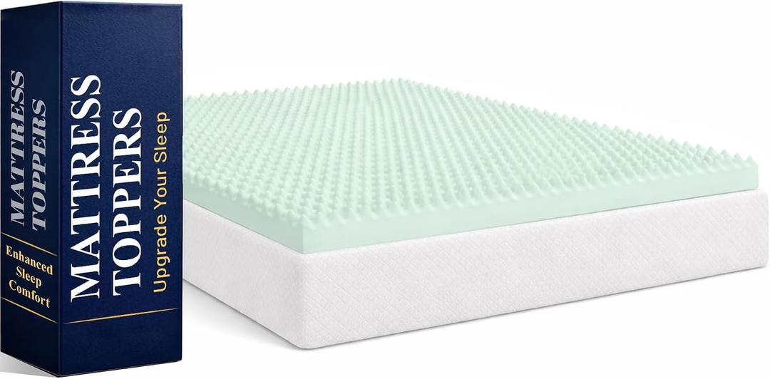 Greaton, 3-Inch Convoluted High Density Foam Mattress Topper, CertiPUR-US Certified for Superior Comfort and Support, Full, Green