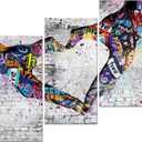 KREATIVE ARTS 3 Pieces Graffiti Paintings Canvas Wall Art Hand Heart Gesture Pop Art Posters Prints Romantic Bedroom Decor Modern Giclee Artwork Framed Ready to Hang Each Panel 12x24 Inches