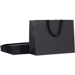 10pcs 15.7x5.5x11.8" (3) Large Size, Black Paper Bags with Black Cotton Handles, Thick Sturdy Durable Gift bags