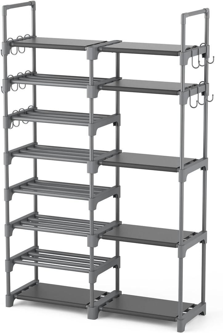 ROJASOP Shoe Rack, Shoe Storage Organizer for Closet Entryway Garage Bedroom, 8 Tier Tall Metal Shoe Shelf for 26-32 Pairs Boots & Shoes, Adjustable Shoe Stand for Small Space (Grey)