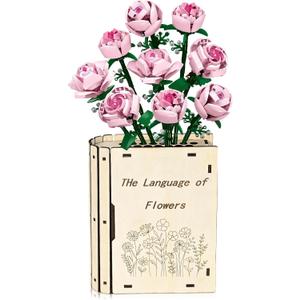 Wooden Vase for Lego Flowers - Book-Shaped Vase for Lego Flower Bouquet Building Set-Book Lovers Gifts for Women Teacher - Home Decoration for Bookshelf