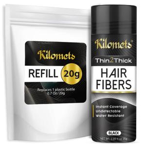 Hair Fibers for Thinning Hair and Refill (45g, Black) - Root Touch Up & Hair Powder For Gray Hair Cover Up - Instantly Thicker & Fuller Look - Completely Conceals Hair Loss in 15 Seconds