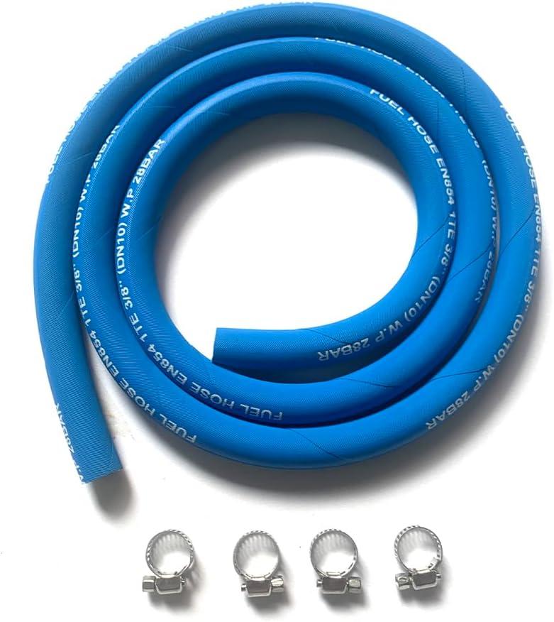 Fuel Line Hose 6AN 3/8" High Pressure Hose 2.8Mpa 400PSI 10mm 5FT for Fuel Systems Engines Tube Hose Blue Multiple Size Options (Attached Hose Clamp)