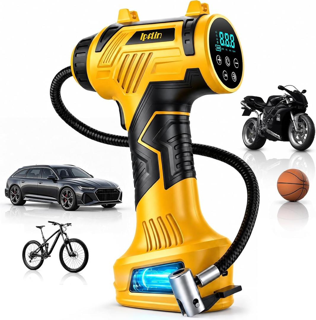 70% 0FF Tire Inflator Portable Air Compressor Built-in Battery, Dual Power | 3*3200 mAh & 12V DC, Auto Shut-Off, Digital Pressure Gauge, Faster Inflation Air Pump for Car Tires Motorcycle Bike Ball Gift