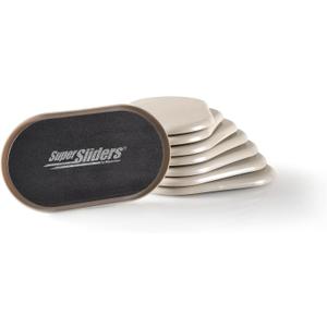 Super Sliders 3-1/2" x 6" Small Oval Reusable Furniture Sliders for Carpet, Anti-Slip Protective Furniture Moving Pads for Beds, Sofas, Dressers, Set of 8, Beige