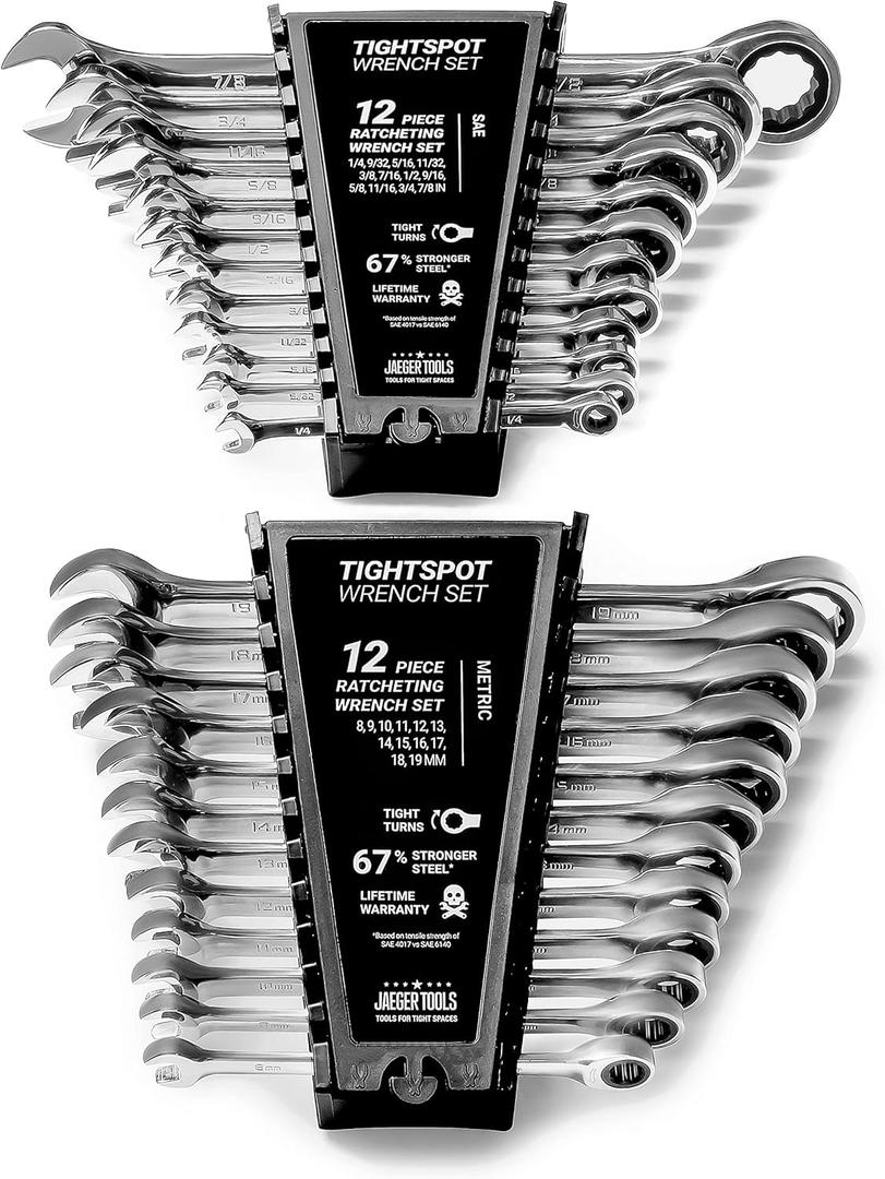 24pc IN/MM TIGHTSPOT Ratcheting Wrench Set - MASTER SET Including Inch & Metric With Quick Access Wrench Organizer - Our Standard In Combination Wrench Sets From Gear To Tip
