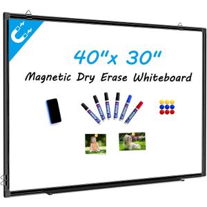 H-Qprobd 40"x30" Magnetic White Board Dry Erase Wall Mount Whiteboard - Office Home Classrooms White Board Hanging Writing Board with Black Aluminum Frame