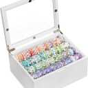 Bracelet Storage Box Holds Up to 150 Bangles, Bracelet Organizer with Clear Lid & Rods, Jewelry Display Case for Multiple Sizes, Dust-Proof Design(White)