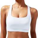 RUNNING GIRL Sports Bra for Women Ruched V Neck - Y Back Spaghetti Thin Strap Wireless Padded Medium Support Yoga Crop Top_WX3094_White_XL (White, XL)