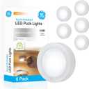 GE Wireless LED Puck Lights, Battery Operated, 20 Lumens, Touch Light, Tap Light, Stick On Lights, Under Cabinet Lighting, Ideal for Kitchen Cabinets, Closets, Garage, 6 Pack, 45994 (White)