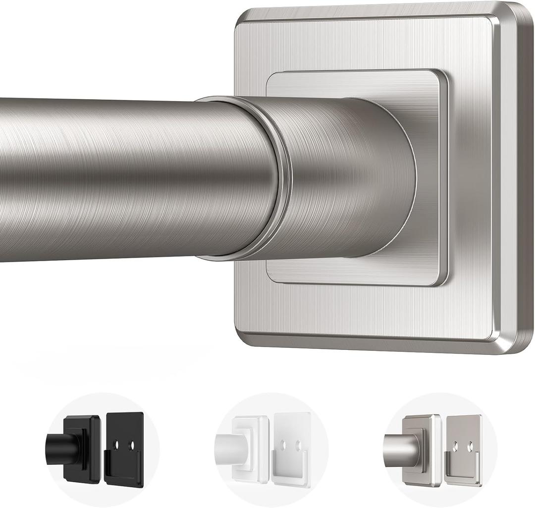 Brushed Nickel Tension Curtain Rod Adjustable Shower Curtain Rods 30-76 In Spring No Drilling or Screw Installation Shower Rod for Bathroom Shower Bar for Closet Kitchen with Brackets