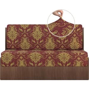 RV Dinette Cushion Covers 2 Sets Stretch Red Damask Camper Cushions Replacement Cover Washable Couch Cushion Slipcovers for Travel Trailer, Sofa Includes 2 Backrest Covers & 2 Bench Covers