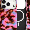 Magnetic for iPhone 17 Pro Case Cute Tortoise Shell Phone Case, Leopard Print Shockproof Slim TPU and Hard PC Protective Cover Fit for MagSafe Designed for Women Girls, Pink Amber