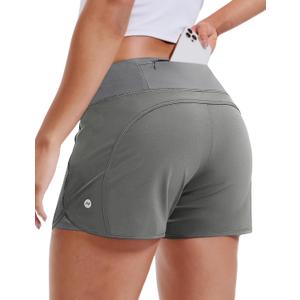 MIER Women's 2 in 1 Running Shorts Athletic High Waisted Workout Tennis Gym Shorts with Liner Zipper Pocket 3" (Light Grey, Small)