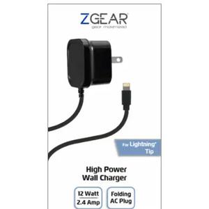 ZGear Lightning Cable High Power Wall Charger 12Watts - Black