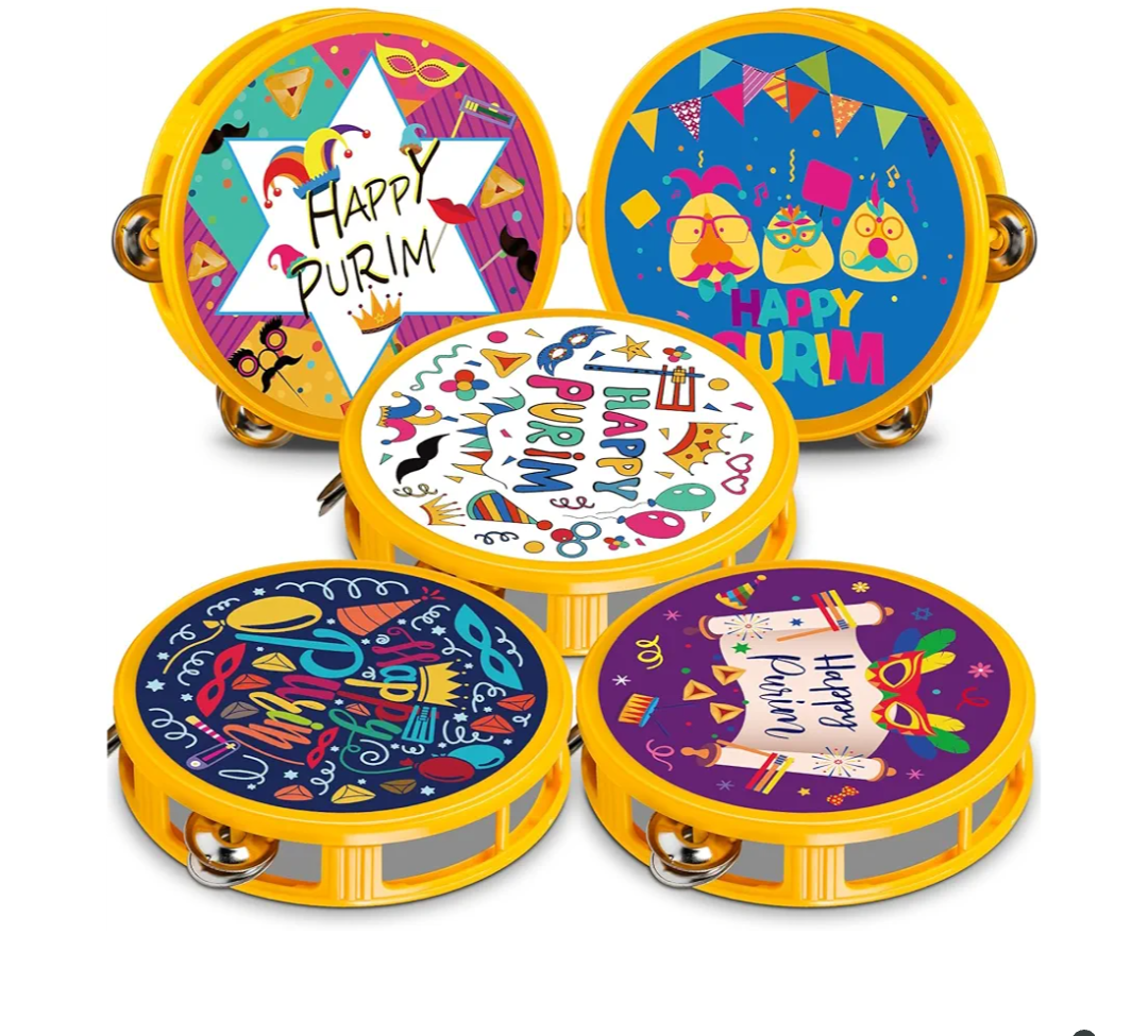 Lukmaa 20 Pcs Happy Purim Tambourine Noisemaker Purim Percussion Musical Instruments Festivities Begin with Noise Maker for Happy Day Birthday Supplies