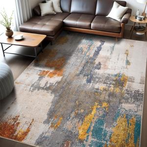 Kelarea Living Room Rug, 6x9 Rug Modern Abstract Washable Rugs Grey Faux Wool Vintage Carpet, Non Slip Rugs for Living Room, Bedroom, Dining Room, Kids Playroom, Home Office (Multi Color)
