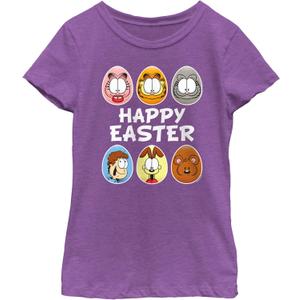 Nickelodeon Garfield Easter Eggs Girls Short Sleeve Tee Shirt (Small, Purple Berry)