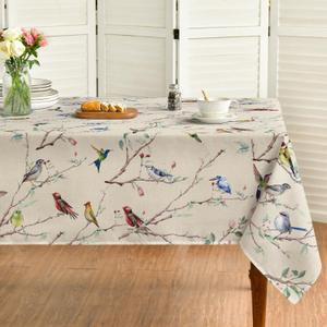 Horaldaily Spring Tablecloth Tablecloth 60120 Inch Rectangular, Birds Branch Beige Floral Washable Seasonal Table Cover for Party Picnic Dinner Decor