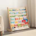 7 Tier Wooden Kids Bookshelf Book Holder Natural Wood Book Rack Storage Bookshelf for Kids Room Study Room Play Room Toy Storage Organizer (W: 29.52")