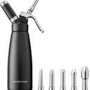 Professional Aluminum Whipped Cream Dispenser - 500 mL/1 Pint,Leak-Free Whipped Cream Maker Canister with 5 Decorating Nozzles & Cleaning Brush - for Desserts, Coffee Foam & Cold Foam (Black, 500ml)