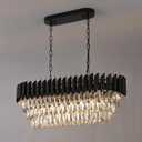 A AXILIXI Modern Rectangular Chandelier Black and Gold Crystal Chandeliers for Dining Room Linear Ceiling Pendant Light Long 32 Luxury Oval Chandelier 8 Lights for Kitchen Island Living Room