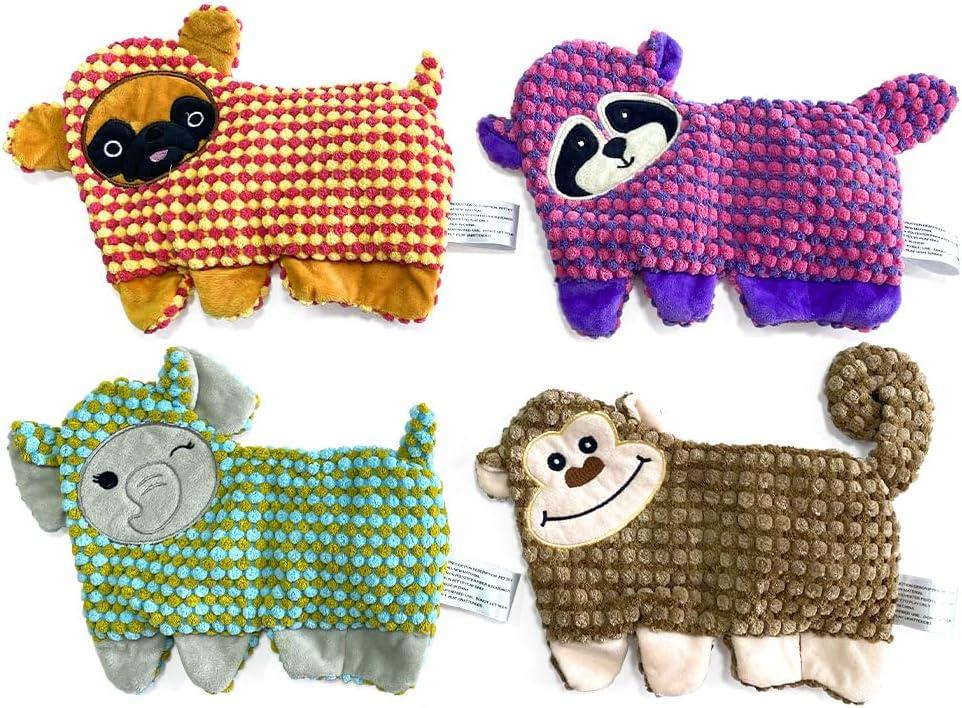 Cute No Stuffing Dog Toy for Small, Medium Breeds, Fun for Indoor Puppies with Soft Squeaker and Crinkle Paper, No Mess Chew and Play (4 Pack)