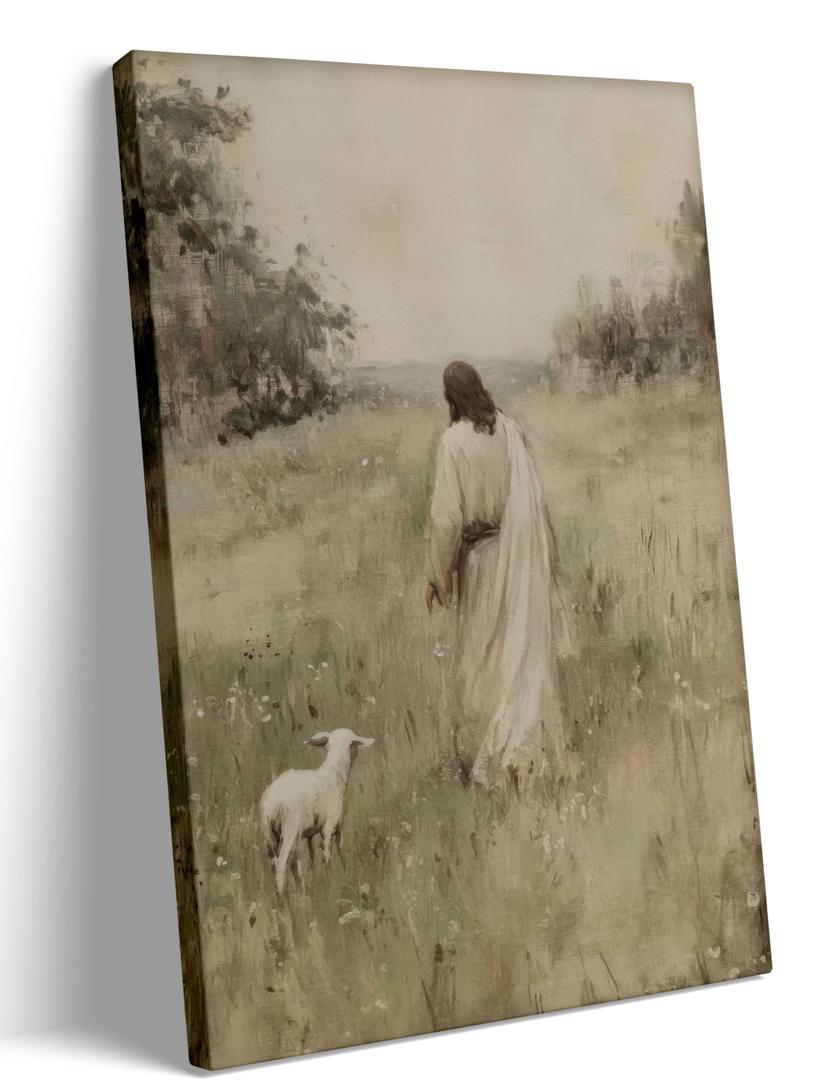Jesus And Lamb Wall Art Jesus Leaves The 99 Sheep Wall Decor The Lost Sheep Canvas Posters Christian Bible Stories Painting Prints for Church Prayer Room Living Room Bedroom 16x24 In Framed