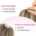 REECHO Human Hair Clip-in Hair Volumizer - Short Thick Hairpieces for Extra Volume, Easy Clip-in Extensions for Thin & Fine Hair Dark Brown with Blonde Highlights 8 Inch(Pack of 1)